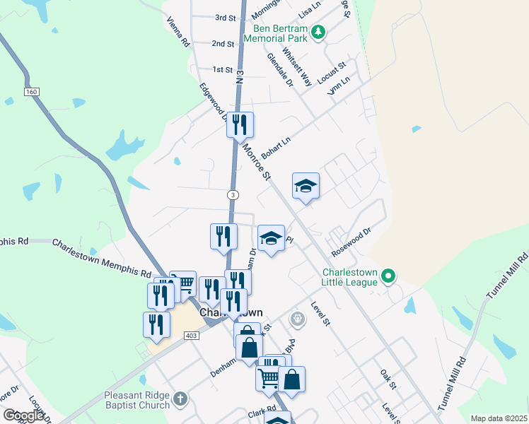 map of restaurants, bars, coffee shops, grocery stores, and more near 1322 Carriage Way in Charlestown