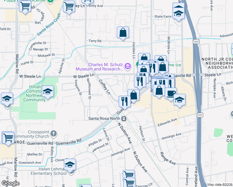 map of restaurants, bars, coffee shops, grocery stores, and more near 1868 Dorado Court in Santa Rosa