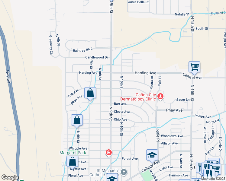 map of restaurants, bars, coffee shops, grocery stores, and more near 901 Oak Avenue in Cañon City