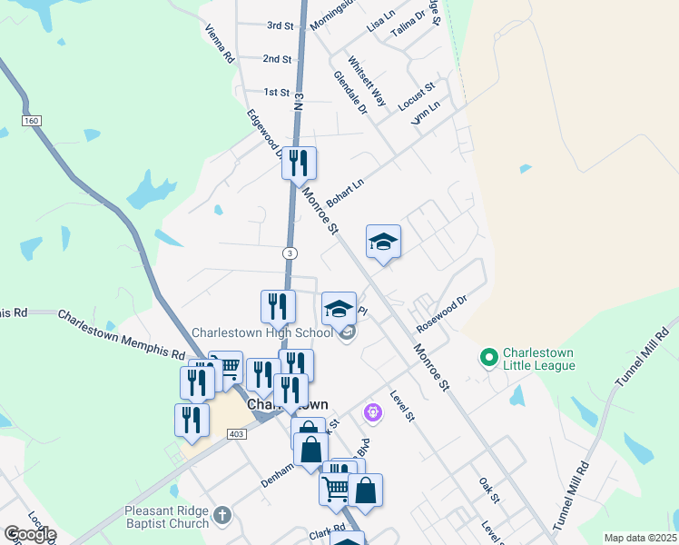 map of restaurants, bars, coffee shops, grocery stores, and more near 1322 Carriage Way in Charlestown