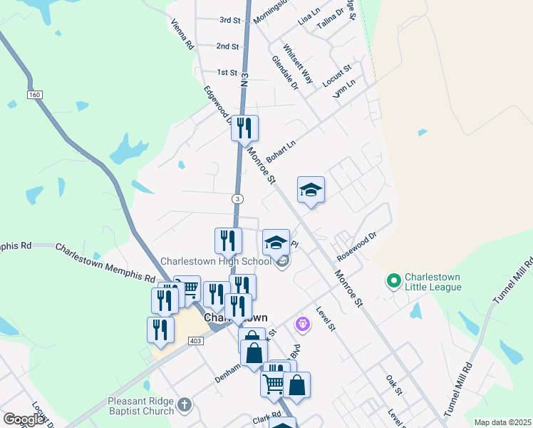 map of restaurants, bars, coffee shops, grocery stores, and more near 1322 Carriage Way in Charlestown