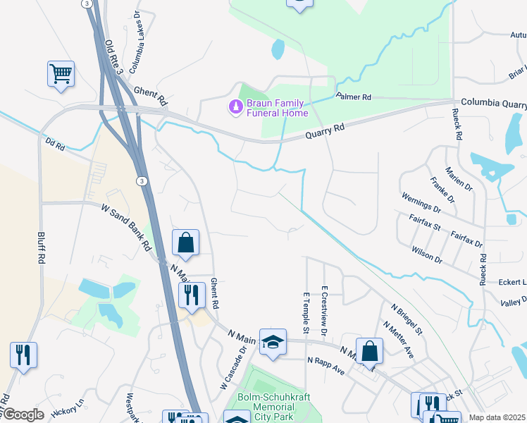 map of restaurants, bars, coffee shops, grocery stores, and more near 308 Armin Circle in Columbia