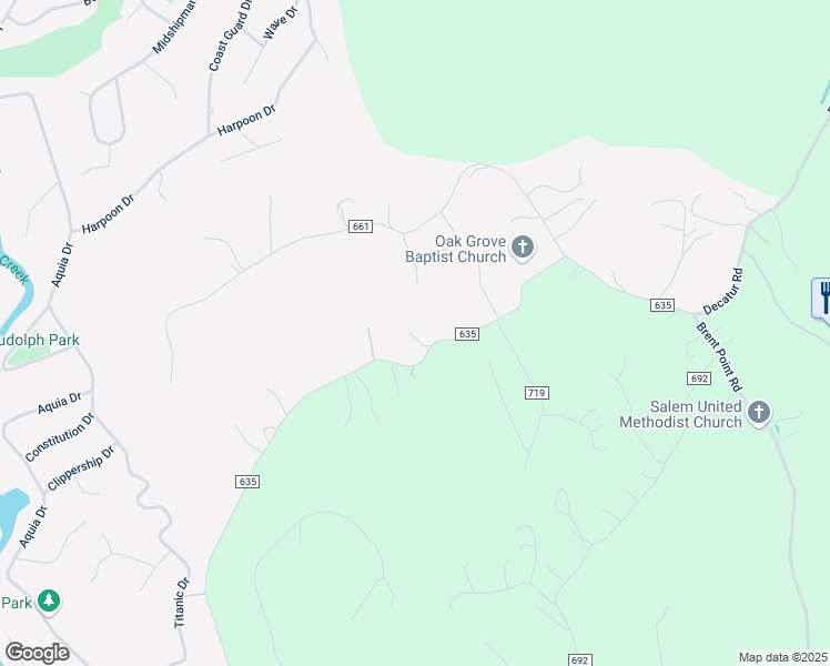 map of restaurants, bars, coffee shops, grocery stores, and more near 504 Decatur Road in Stafford