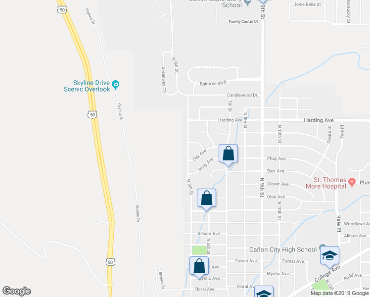 map of restaurants, bars, coffee shops, grocery stores, and more near 2007 North 5th Street in Cañon City