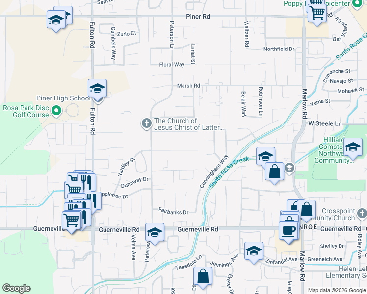 map of restaurants, bars, coffee shops, grocery stores, and more near 2321 Oak Knoll Drive in Santa Rosa