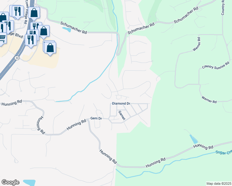 map of restaurants, bars, coffee shops, grocery stores, and more near 1000 Balsawood Drive in High Ridge