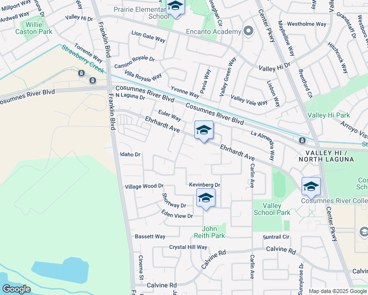 map of restaurants, bars, coffee shops, grocery stores, and more near 1 Kyburz Court in Sacramento