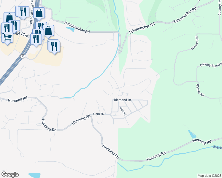 map of restaurants, bars, coffee shops, grocery stores, and more near 1000 Balsawood Drive in High Ridge