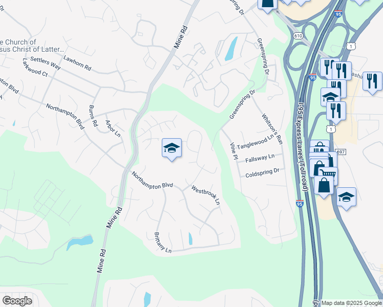 map of restaurants, bars, coffee shops, grocery stores, and more near 50 Bridgeport Circle in Stafford