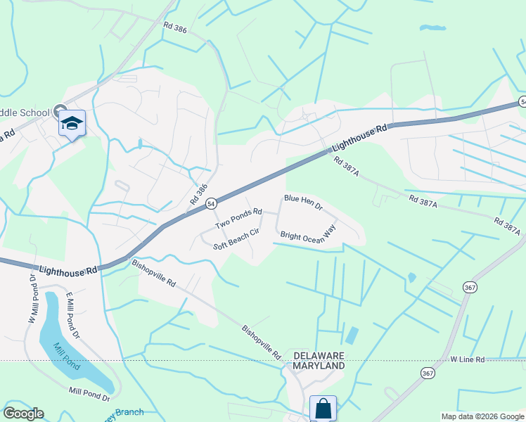 map of restaurants, bars, coffee shops, grocery stores, and more near 31882 Two Ponds Road in Selbyville