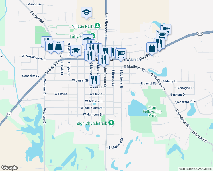 map of restaurants, bars, coffee shops, grocery stores, and more near 308 South Jefferson Street in Millstadt