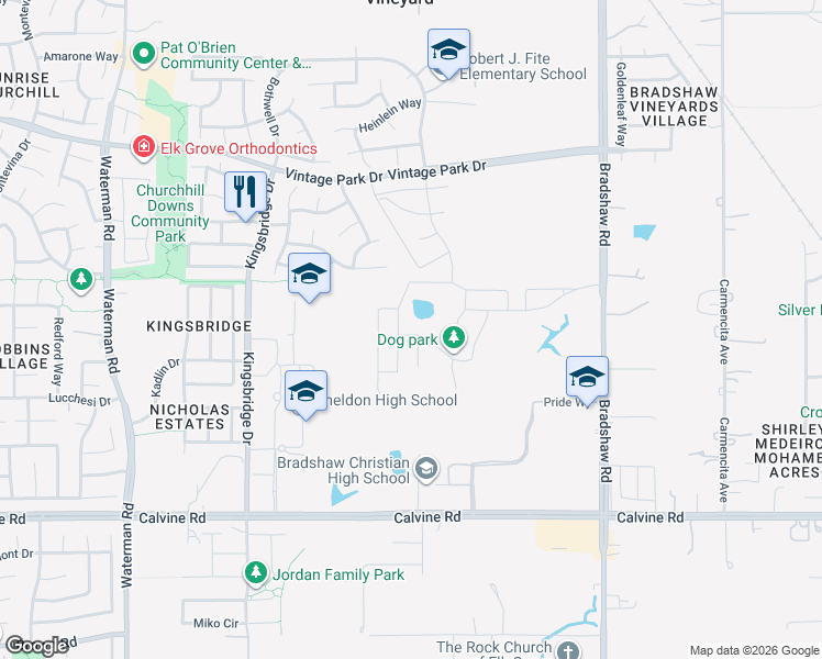 map of restaurants, bars, coffee shops, grocery stores, and more near 8336 Loyal Drive in Sacramento