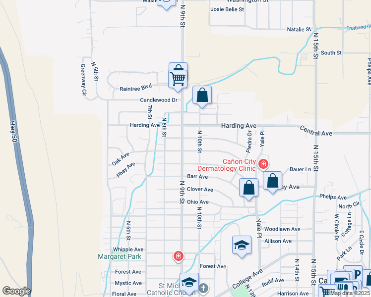 map of restaurants, bars, coffee shops, grocery stores, and more near 901 Oak Avenue in Cañon City