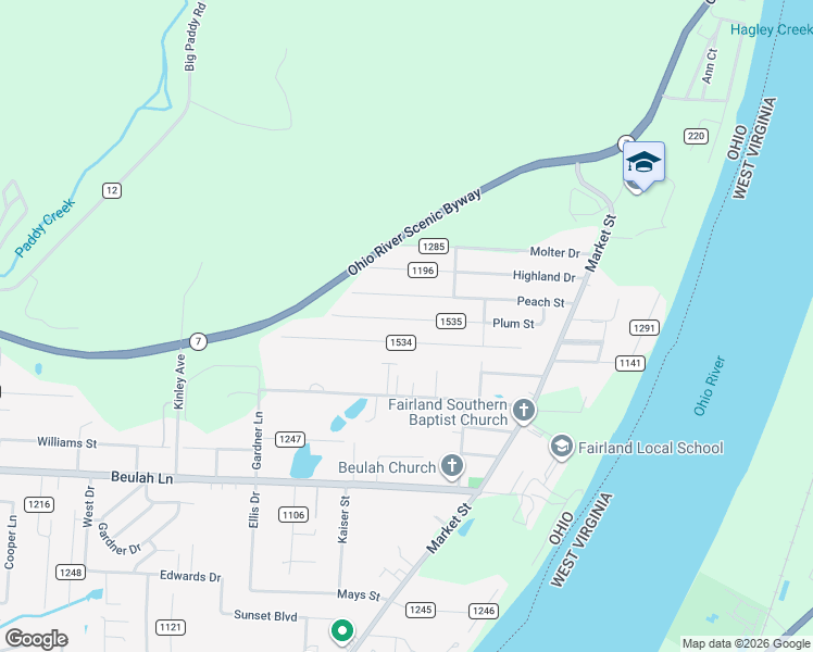 map of restaurants, bars, coffee shops, grocery stores, and more near 335 Township Road 1535 in Proctorville