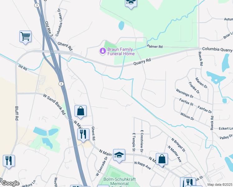 map of restaurants, bars, coffee shops, grocery stores, and more near 308 Armin Circle in Columbia