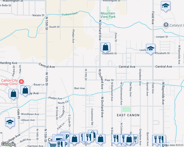map of restaurants, bars, coffee shops, grocery stores, and more near 1946 Pearl Street in Cañon City