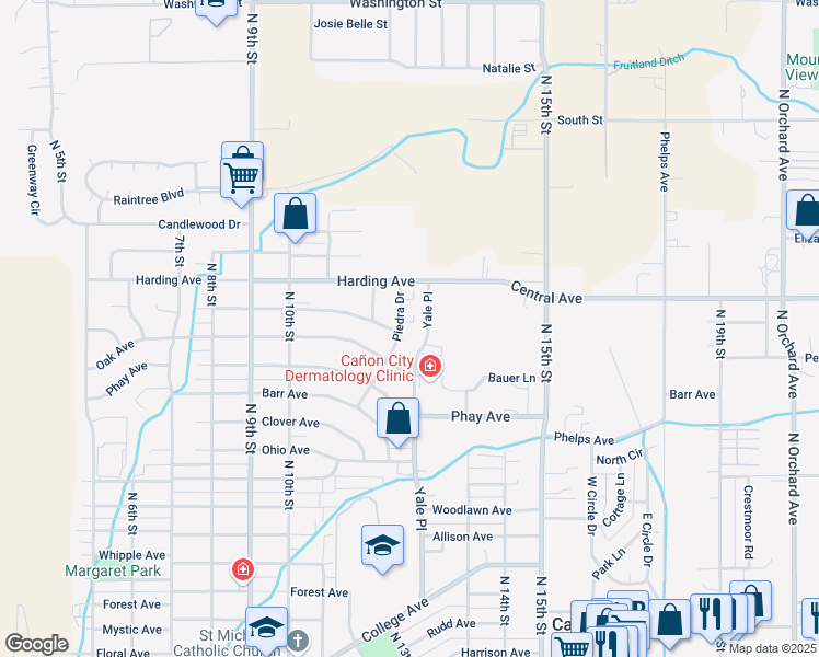map of restaurants, bars, coffee shops, grocery stores, and more near 720 Piedra Drive in Cañon City