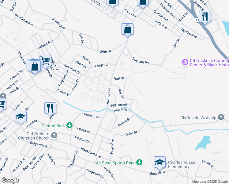 map of restaurants, bars, coffee shops, grocery stores, and more near 1701-1799 Miller St in Ashland