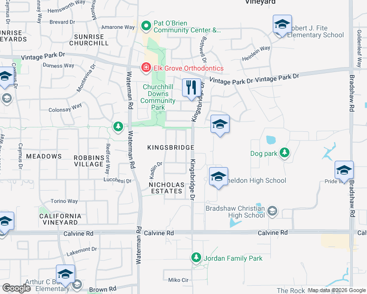 map of restaurants, bars, coffee shops, grocery stores, and more near 9451 Marius Way in Sacramento
