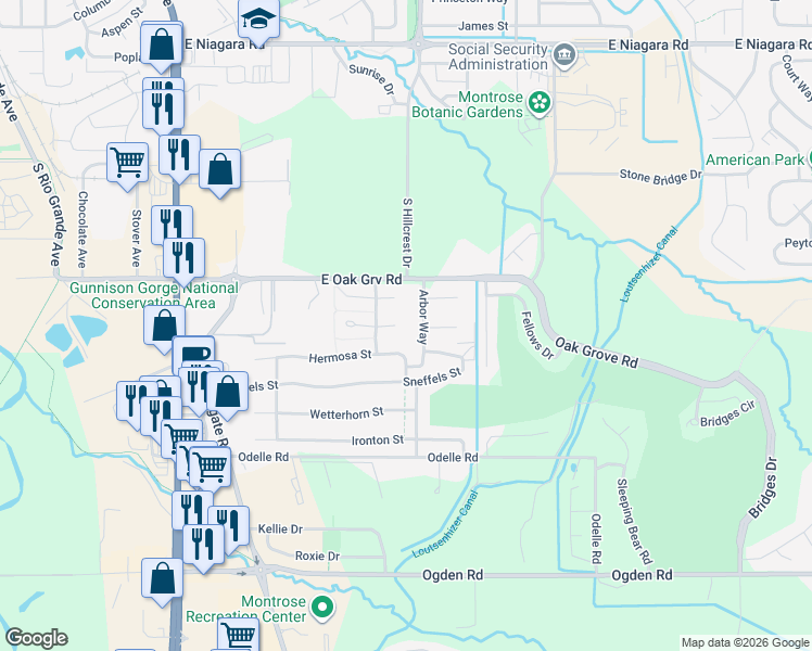 map of restaurants, bars, coffee shops, grocery stores, and more near 1694 Rheims Court in Montrose