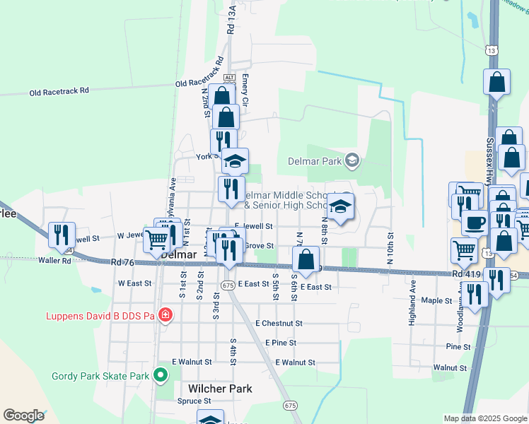 map of restaurants, bars, coffee shops, grocery stores, and more near 500 Delaware Avenue in Delmar