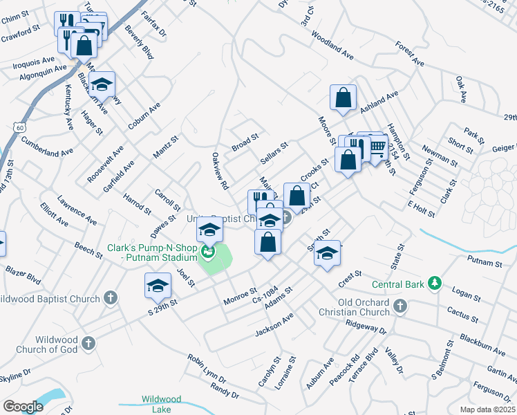 map of restaurants, bars, coffee shops, grocery stores, and more near 2300-2398 Crooks St in Ashland