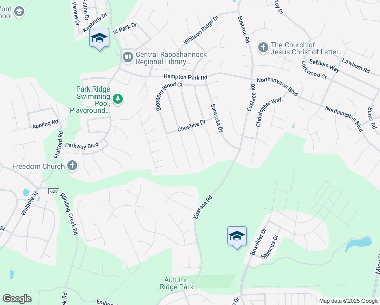 map of restaurants, bars, coffee shops, grocery stores, and more near 37 Westhampton Court in Stafford