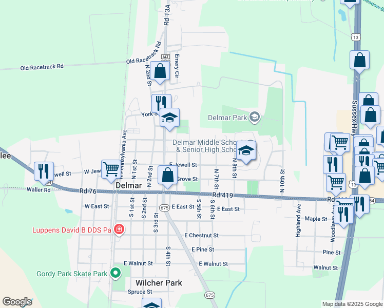 map of restaurants, bars, coffee shops, grocery stores, and more near 500 Delaware Avenue in Delmar