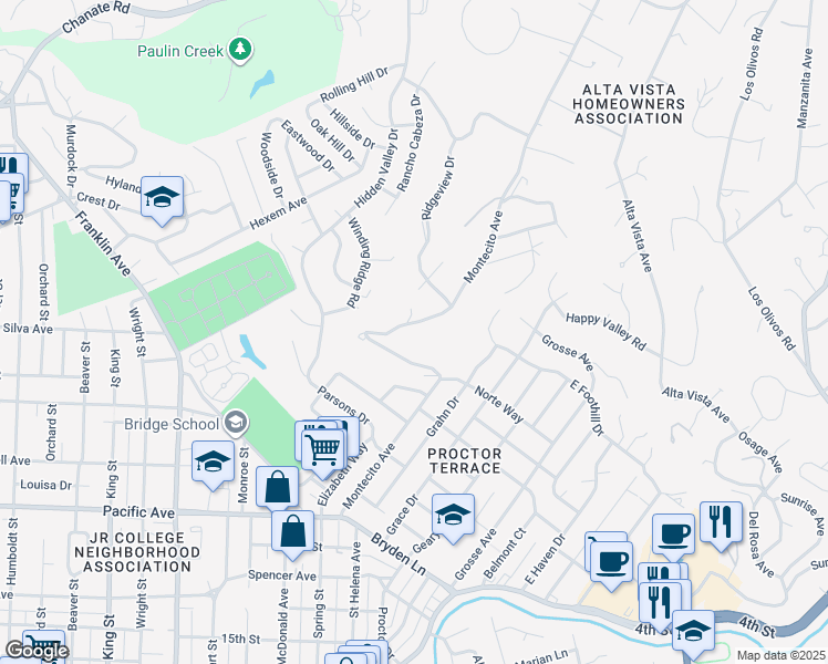 map of restaurants, bars, coffee shops, grocery stores, and more near 2950 Montecito Ave in Santa Rosa
