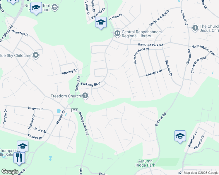 map of restaurants, bars, coffee shops, grocery stores, and more near 8 Sarrington Court in Stafford