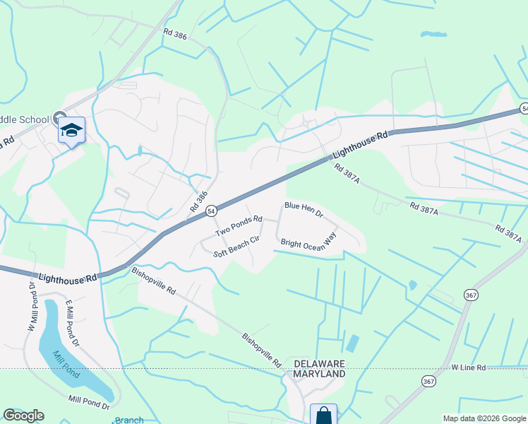 map of restaurants, bars, coffee shops, grocery stores, and more near 31882 Two Pond Road in Selbyville