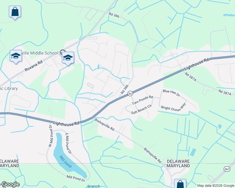 map of restaurants, bars, coffee shops, grocery stores, and more near 31484 Delaware 54 in Selbyville