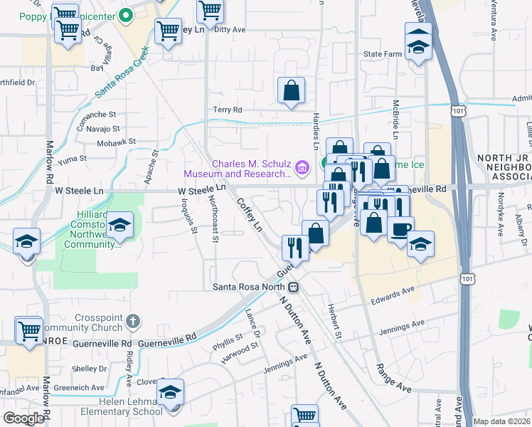 map of restaurants, bars, coffee shops, grocery stores, and more near 1868 Dorado Court in Santa Rosa
