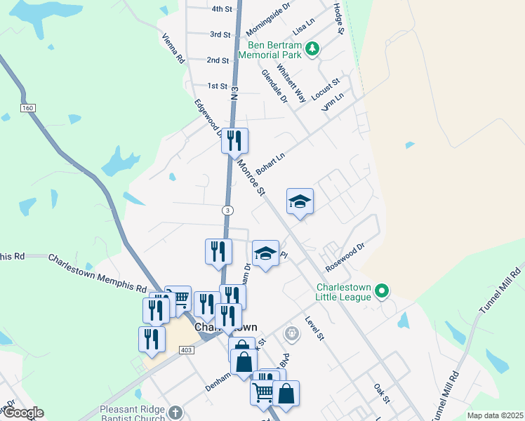 map of restaurants, bars, coffee shops, grocery stores, and more near 1322 Carriage Way in Charlestown