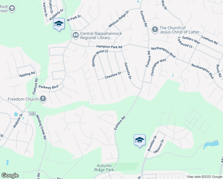 map of restaurants, bars, coffee shops, grocery stores, and more near 35 Westhampton Court in Stafford