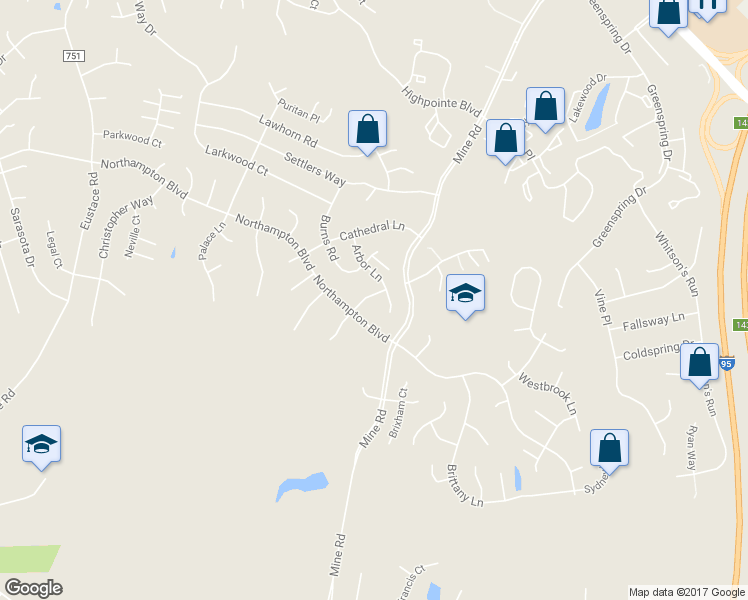 map of restaurants, bars, coffee shops, grocery stores, and more near 4 Old English Way in Stafford