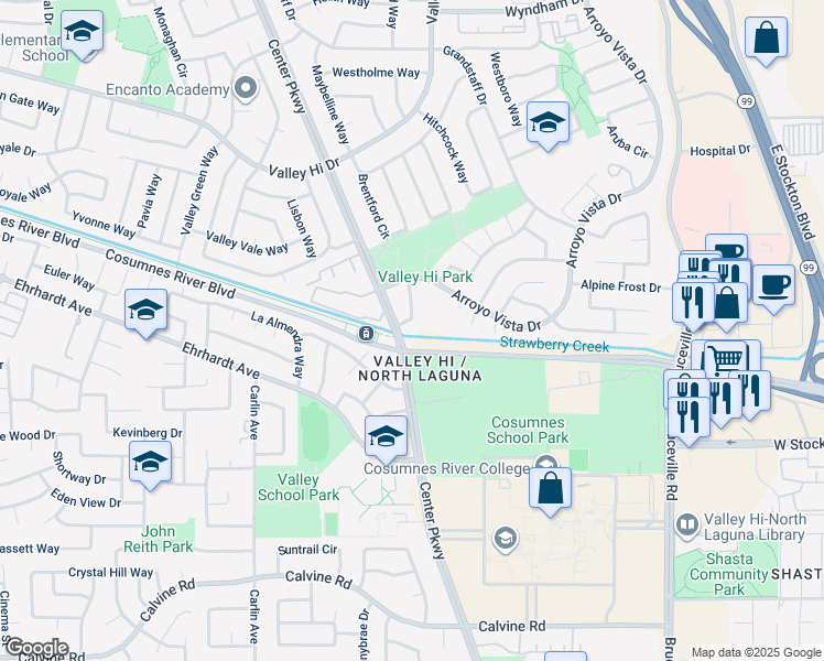 map of restaurants, bars, coffee shops, grocery stores, and more near 8263 Union House Way in Sacramento