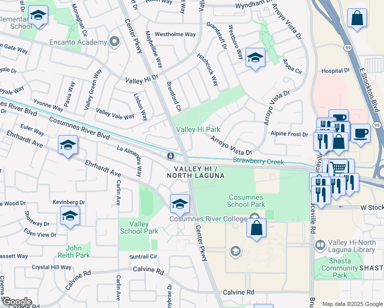 map of restaurants, bars, coffee shops, grocery stores, and more near 8263 Union House Way in Sacramento