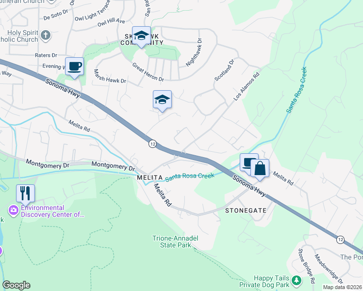 map of restaurants, bars, coffee shops, grocery stores, and more near in Santa Rosa