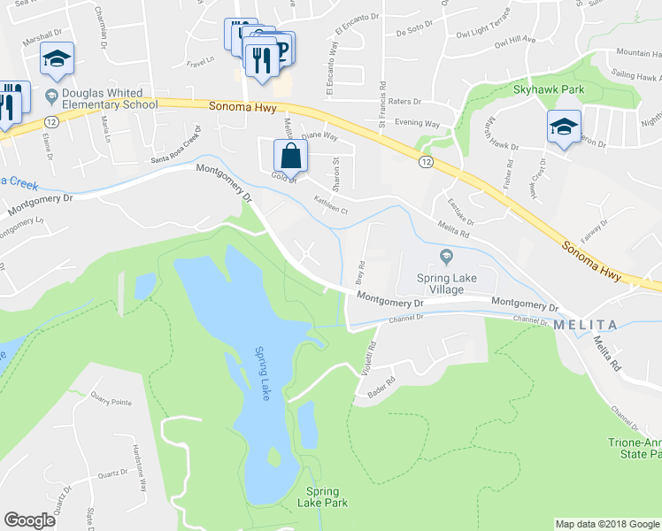 map of restaurants, bars, coffee shops, grocery stores, and more near 5441 Shallows Place East in Santa Rosa