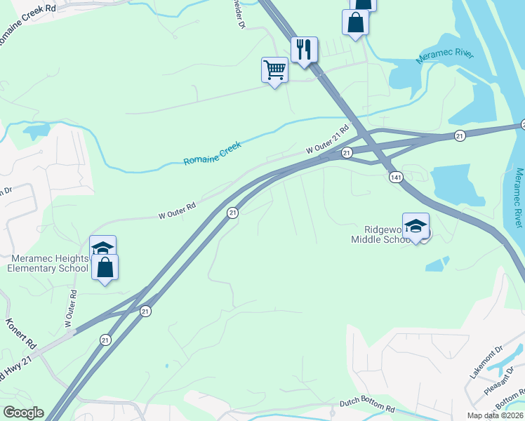 map of restaurants, bars, coffee shops, grocery stores, and more near 1018 Top Drive in Arnold