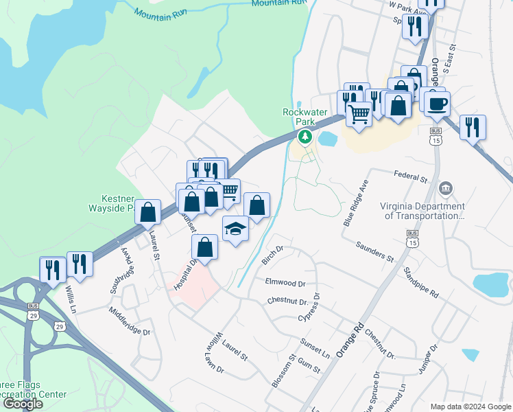 map of restaurants, bars, coffee shops, grocery stores, and more near 280 Lafayette Drive in Culpeper