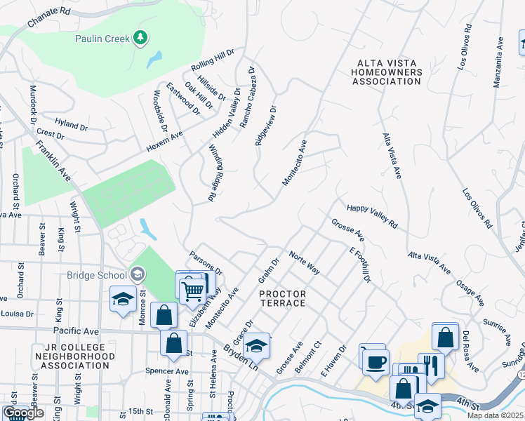 map of restaurants, bars, coffee shops, grocery stores, and more near 2950 Montecito Avenue in Santa Rosa