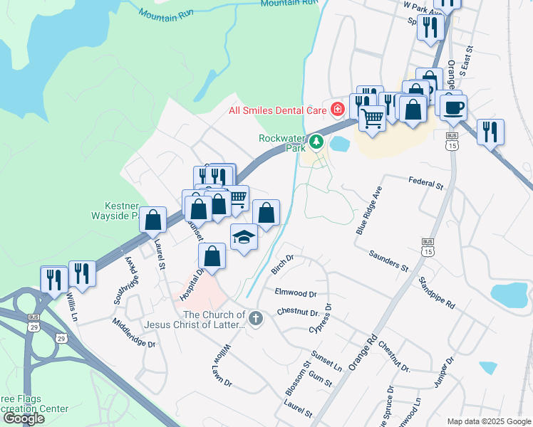 map of restaurants, bars, coffee shops, grocery stores, and more near 280 Lafayette Drive in Culpeper