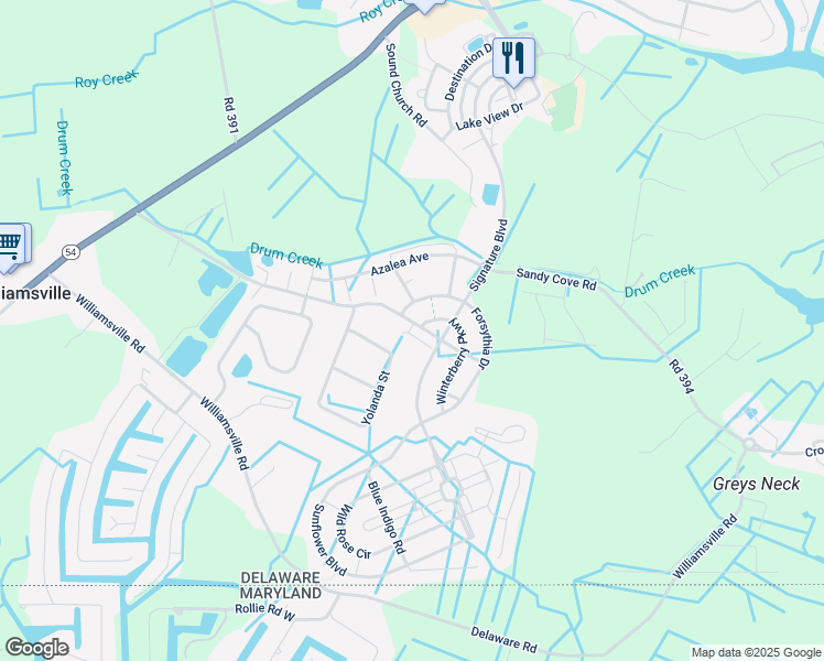 map of restaurants, bars, coffee shops, grocery stores, and more near 11438 West Sand Cove Road in Selbyville