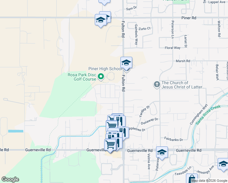 map of restaurants, bars, coffee shops, grocery stores, and more near 1619 Periwinkle Street in Santa Rosa
