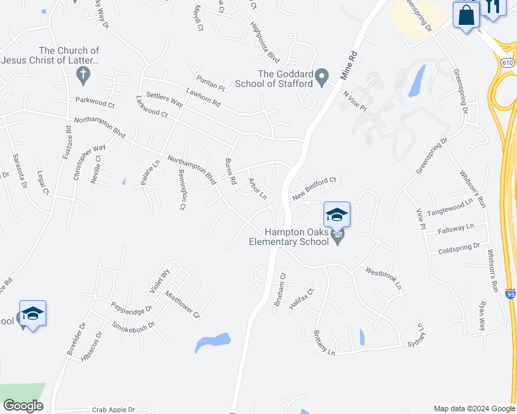 map of restaurants, bars, coffee shops, grocery stores, and more near 3 Old English Way in Stafford