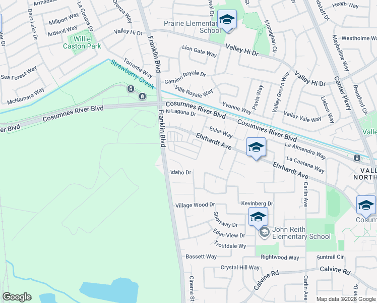 map of restaurants, bars, coffee shops, grocery stores, and more near 14 Tyndall Court in Sacramento