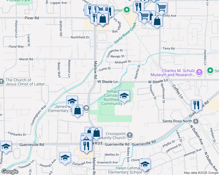 map of restaurants, bars, coffee shops, grocery stores, and more near 2776 Royal Oak Place in Santa Rosa
