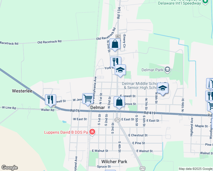 map of restaurants, bars, coffee shops, grocery stores, and more near 104 Delaware Avenue in Delmar